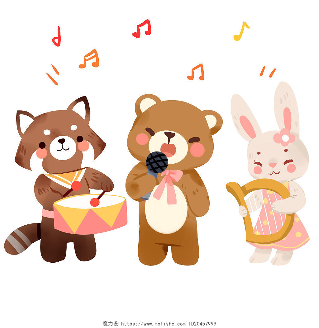 演奏乐器的动物卡通人物乐器音乐会png素材音乐元素